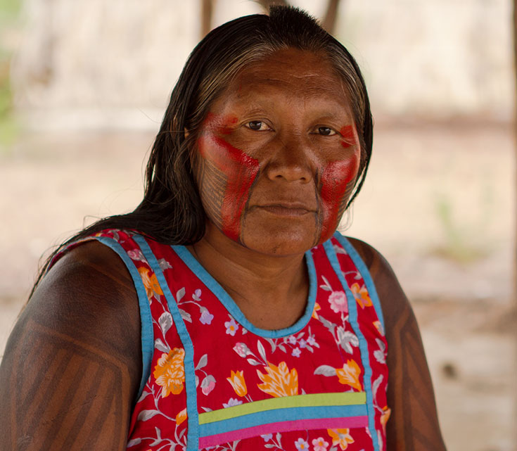 Tuíre Kayapó wearing traditional Kayapó face paint and jewelry