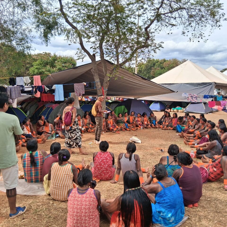 Kayapó women leaders speaking at the 4th Indigenous Women’s March