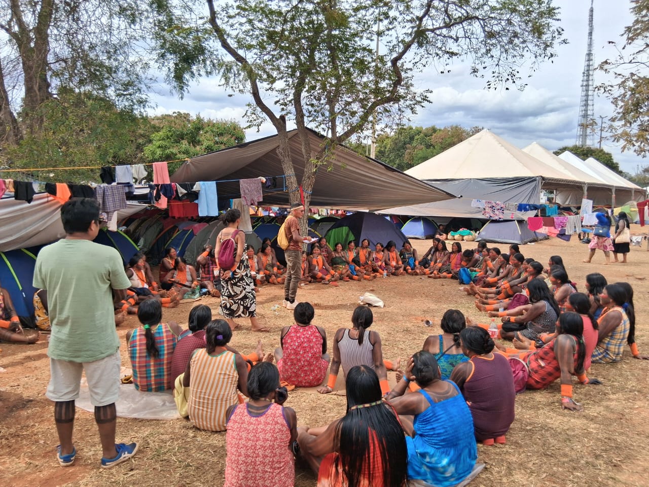 Kayapó women leaders speaking at the 4th Indigenous Women’s March